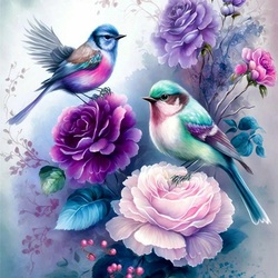 Пазл: Птицы в розах