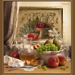 Пазл: Натюрморт с персиками и виноградом