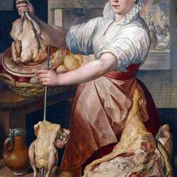 Пазл: Женщина с мясными продуктами