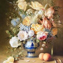 Пазл: Цветы в голубой вазе