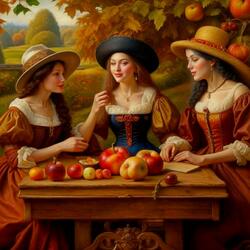 Пазл: Три элегантные дамы в саду