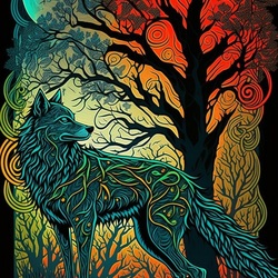 Пазл: Волк зелёный и красный