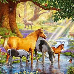 Пазл: Лошади в реке