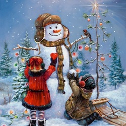 Пазл: Снеговик заводит друзей