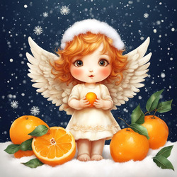 Пазл: Ангелочек с мандаринами