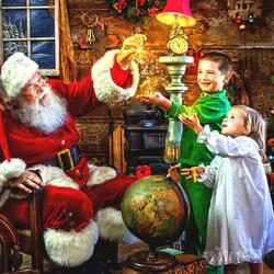 Пазл: Санта Клаус в гостях у детей