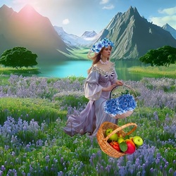 Пазл: Девушка с корзиной цветов 