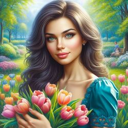 Пазл: Красавица с тюльпанами