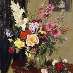 Пазл: Букет цветов  в стекляной вазе