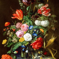 Пазл: Букет цветов  в стеклянной вазе
