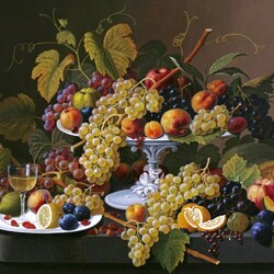 Пазл: Натюрморт с вином и фруктами на столе