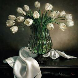 Пазл: Натюрморт с белыми тюльпанами