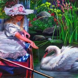 Пазл: Девушка и лебедь