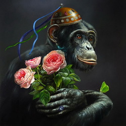 Пазл: Шимпанзе с цветами
