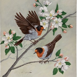 Пазл: Птички на яблоневой ветке