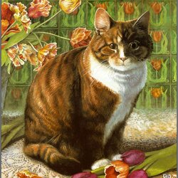 Пазл: Кот в тюльпанах
