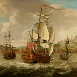 Пазл: Британский военный корабль и другие корабли возле Дувра