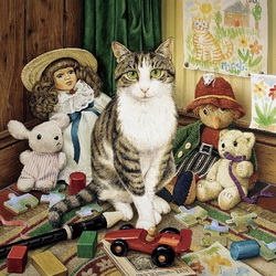 Пазл: Кот и игрушки