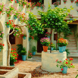 Пазл: Внутренний дворик в цветах