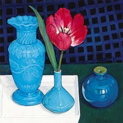 Пазл: Тюльпан и голубые вазы
