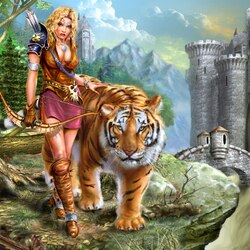Пазл: Девушка с тигром