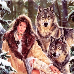 Пазл: Девушка и волки