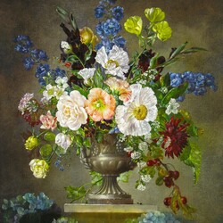 Пазл: Букет цветов в цинковой вазе