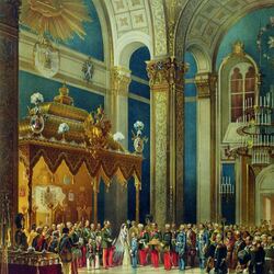 Пазл: Поздравление, приносимое казачьим войском Александру II в Успенском соборе