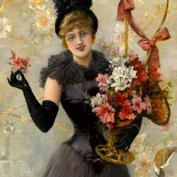 Пазл: Девушка с корзиной цветов