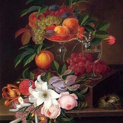 Пазл: Натюрморт с фруктами и цветами