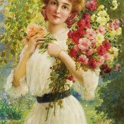 Пазл: Девушка с букетом цветов