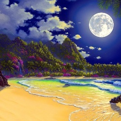 Пазл: Пляж при луне