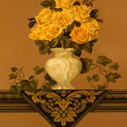 Пазл: Green Vase Yellow Roses / Зеленая ваза с желтыми розами