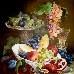 Пазл: Ваза с фруктами и бокал