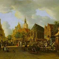 Пазл: Рынок у собора св. Якоба в Гааге