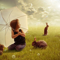 Пазл: Девочка с кроликами