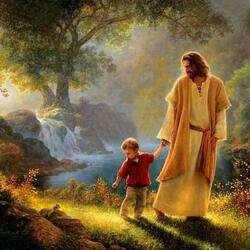 Пазл: Иисус, мальчик и белочка