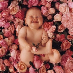 Пазл: Малыш на цветочном ковре