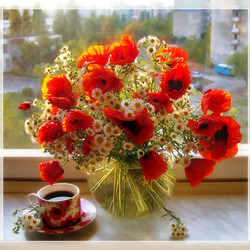 Пазл: Маково-ромашковый букет