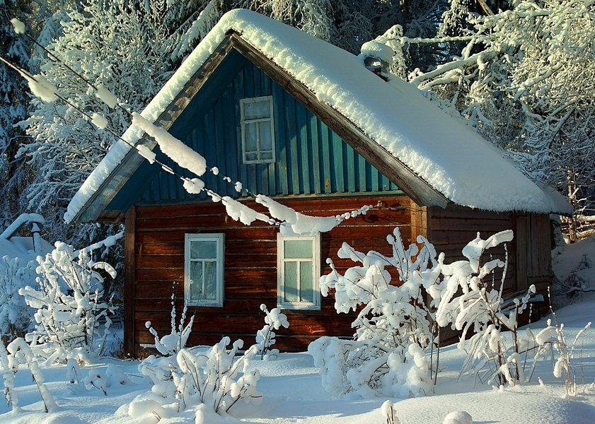 зима дом деревня