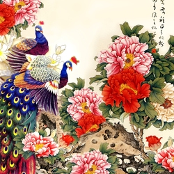 Пазл: Павлины и пионы