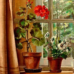 Пазл:  Цветы на окне