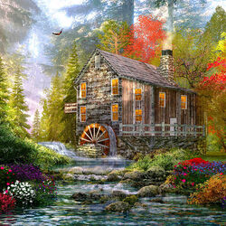 Пазл: Старая мельница в лесу