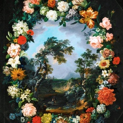 Пазл: A floral garland surrounding a river / Цветочный венок, окружающий реку 