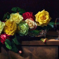 Пазл: Розы и вино