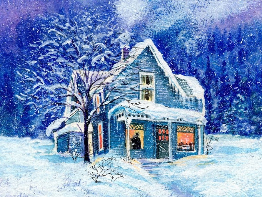 Картина голубой домик