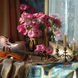 Пазл: Цветы и скрипка