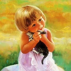 Пазл: Девочка с котеночком
