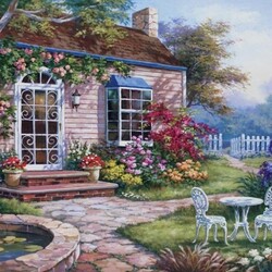 Пазл: Домик в цветах