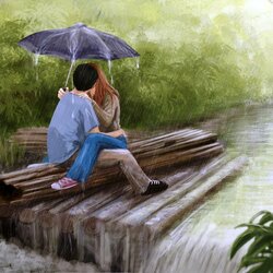 Пазл: Поцелуй под дождем